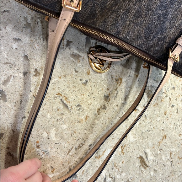 Michael Kors Brown and Tan MK Signature Tote with Gold Charm - Picture 10 of 10